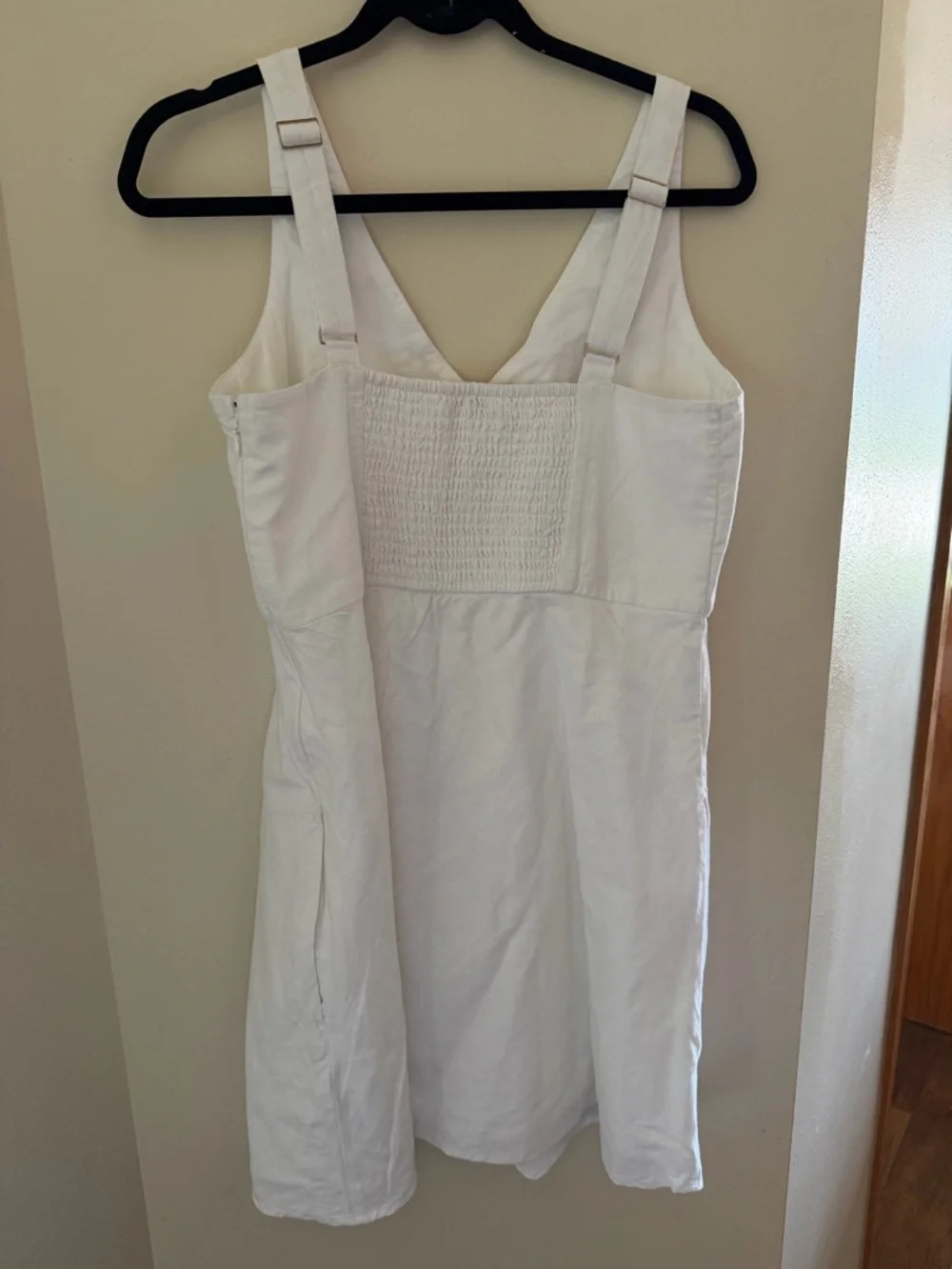 Abercrombie & Fitch White V-Neck Linen Blend Dress Large Tall - Picture 3 of 6